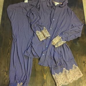 Soma Purple Pajamas with Beige Lace Trim